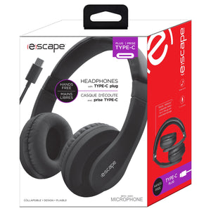 Escape - Casque d'écoute Filaire Avec Connecteur Type-C, Microphone Intégré, Noir - Simple Boutique