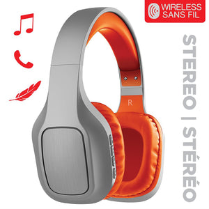 Escape - Casque d'écoute Sans-Fil Stéréo, Microphone Intégré, Gris et Orange - Simple Boutique
