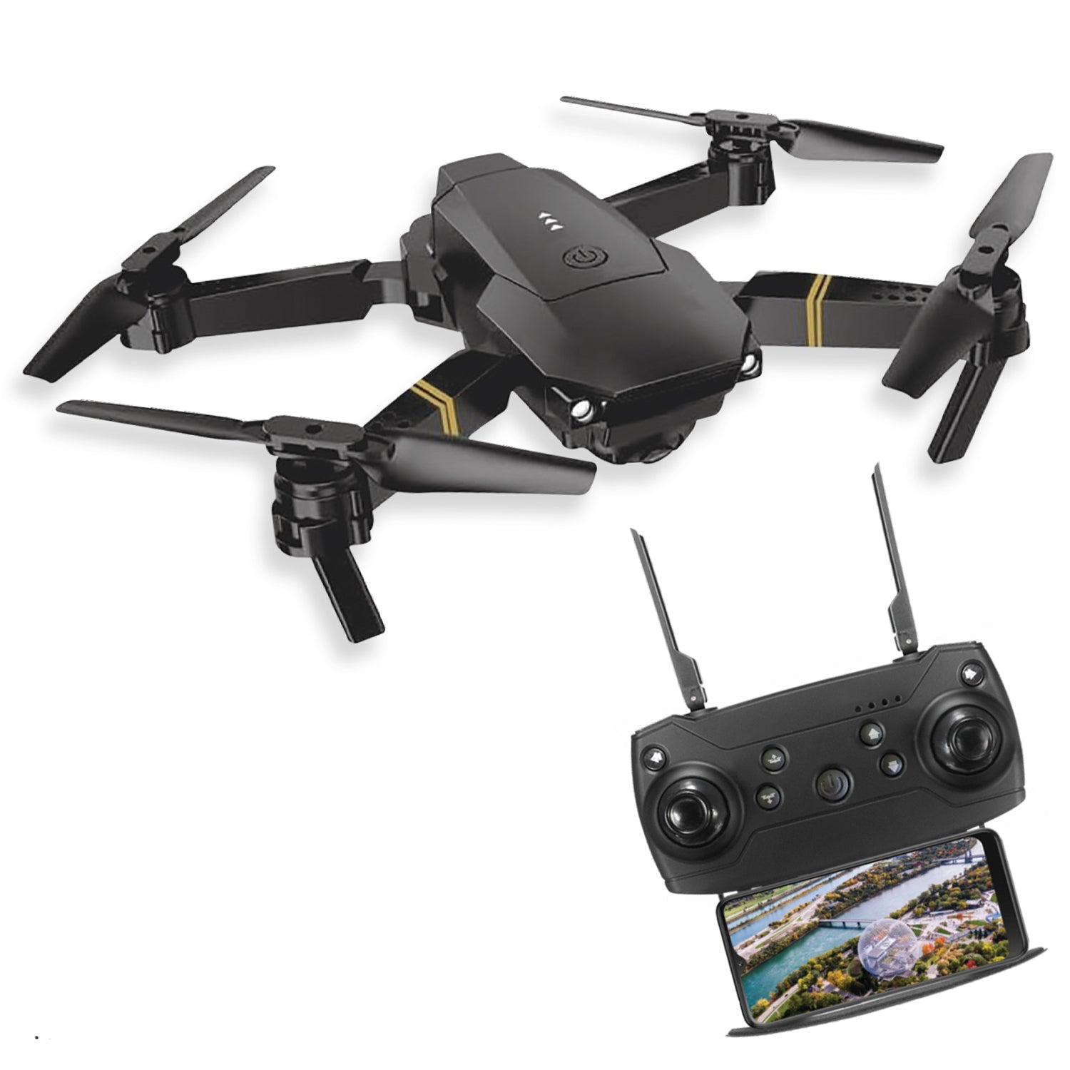 Escape - Drone Quadrirotor Pliable avec Double Caméra et Télécommande, Noir - Simple Boutique