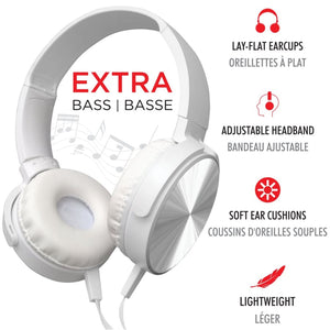 Escape - Écouteurs Filaire Stéréo Pliable avec Extra Basse, Blanc - Simple Boutique