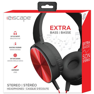Escape - Écouteurs Filaire Stéréo Pliable avec Extra Basse, Noir et Rouge - Liquidation Vente Finale - Simple Boutique