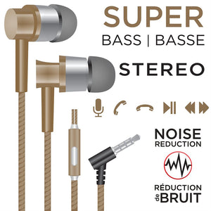Escape - Écouteurs Intra-Auriculaire Stéréo, Réduction du Bruit, Microphone Intégré, Doré - Simple Boutique