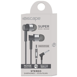 Escape - Écouteurs Intra-Auriculaire Stéréo, Réduction du Bruit, Microphone Intégré, Gris - Simple Boutique