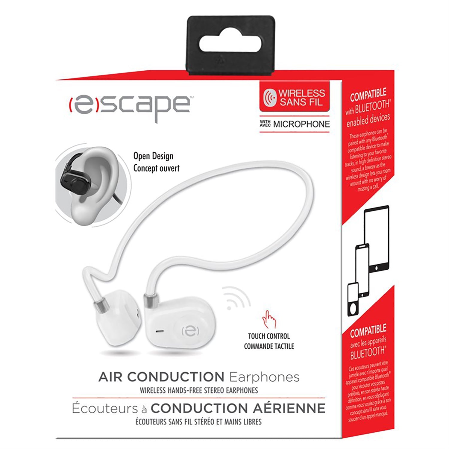 Escape - Écouteurs Stéréo à Conduction d'air Sans-Fil, Commande Tactile, Blanc - Simple Boutique