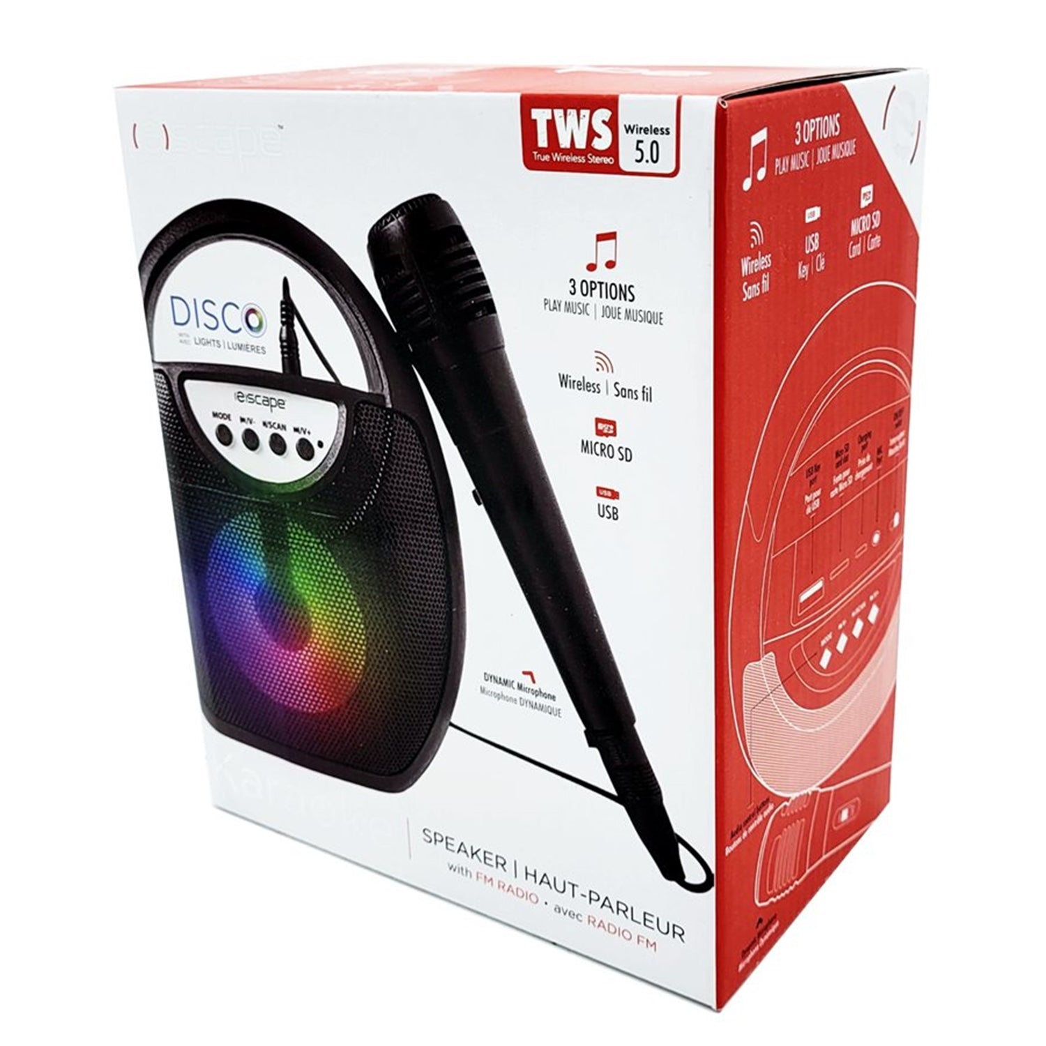 Escape - Haut-Parleur Karaoke Sans-Fil avec Éclairage, Radio FM et Microphone, Noir - Simple Boutique