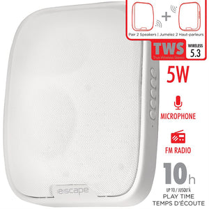Escape - Haut-Parleur Sans-Fil Mural avec Radio FM et Microphone Intégré, Blanc - Simple Boutique