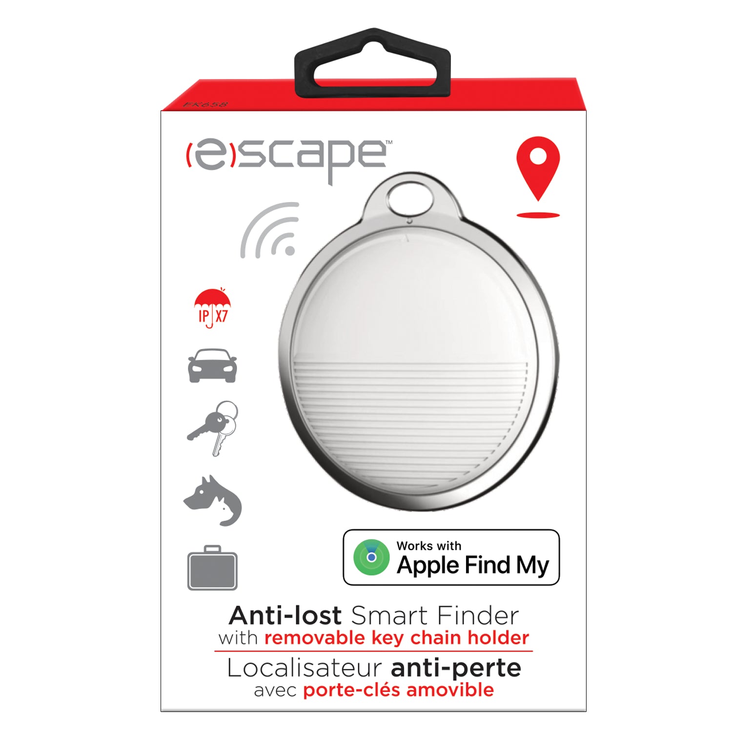 Escape - Localisateur Anti-perte pour iOS avec Porte-Clés Amovibles, Gris - Simple Boutique