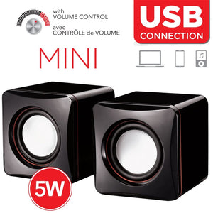 Escape - Mini Haut-Parleurs USB Stéréo avec Contrôle du Son, 5 Watts, Noir - Simple Boutique