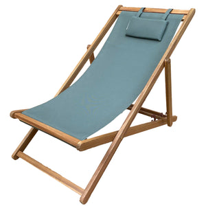 F. Corriveau International - Chaise Transat Pliable, Cadre en Bois et Housse Matelassé, Bleu - Simple Boutique