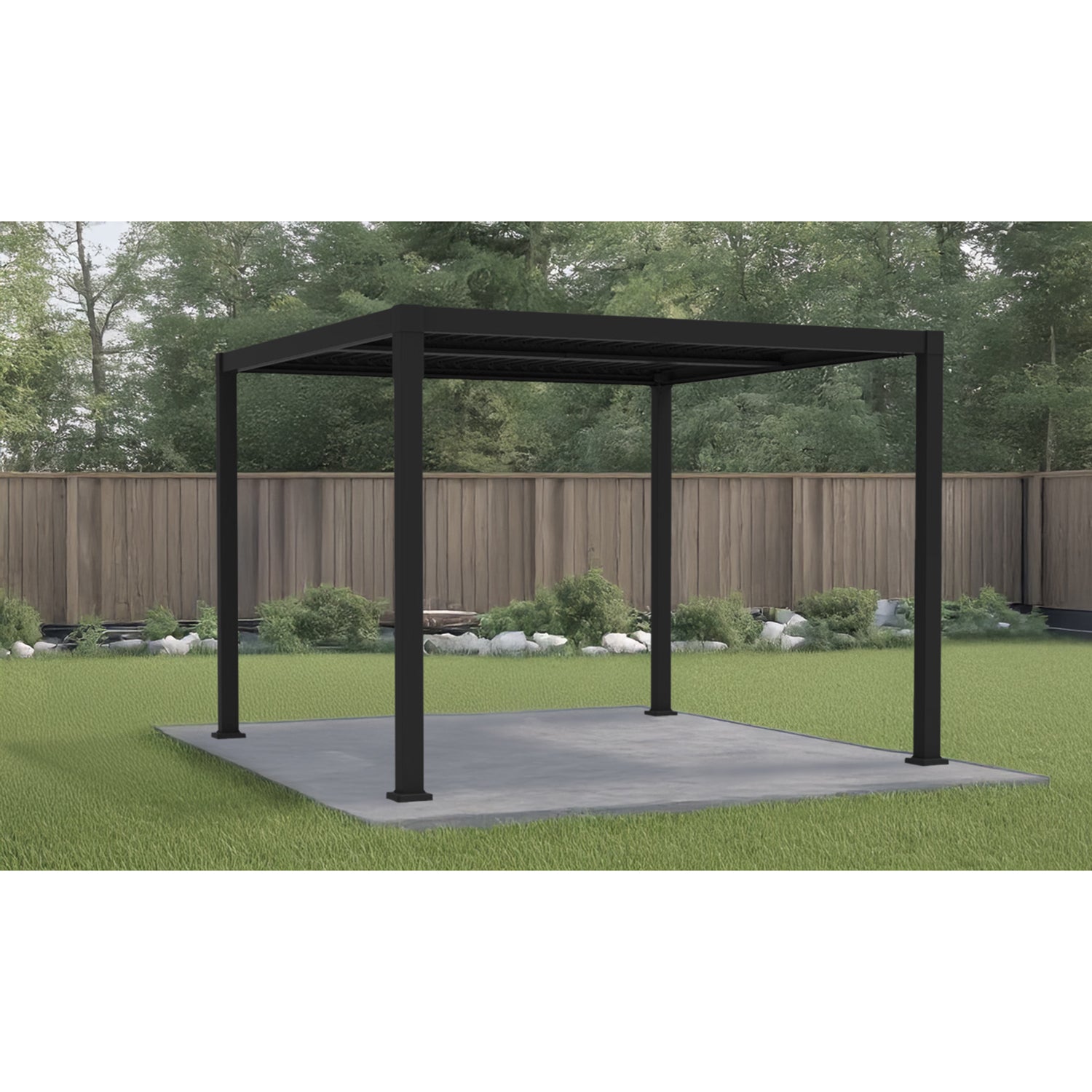 F. Corriveau International - Pergola Mélia en Aluminium avec Parisienne Ajustable, 10'x10', Noir - Simple Boutique
