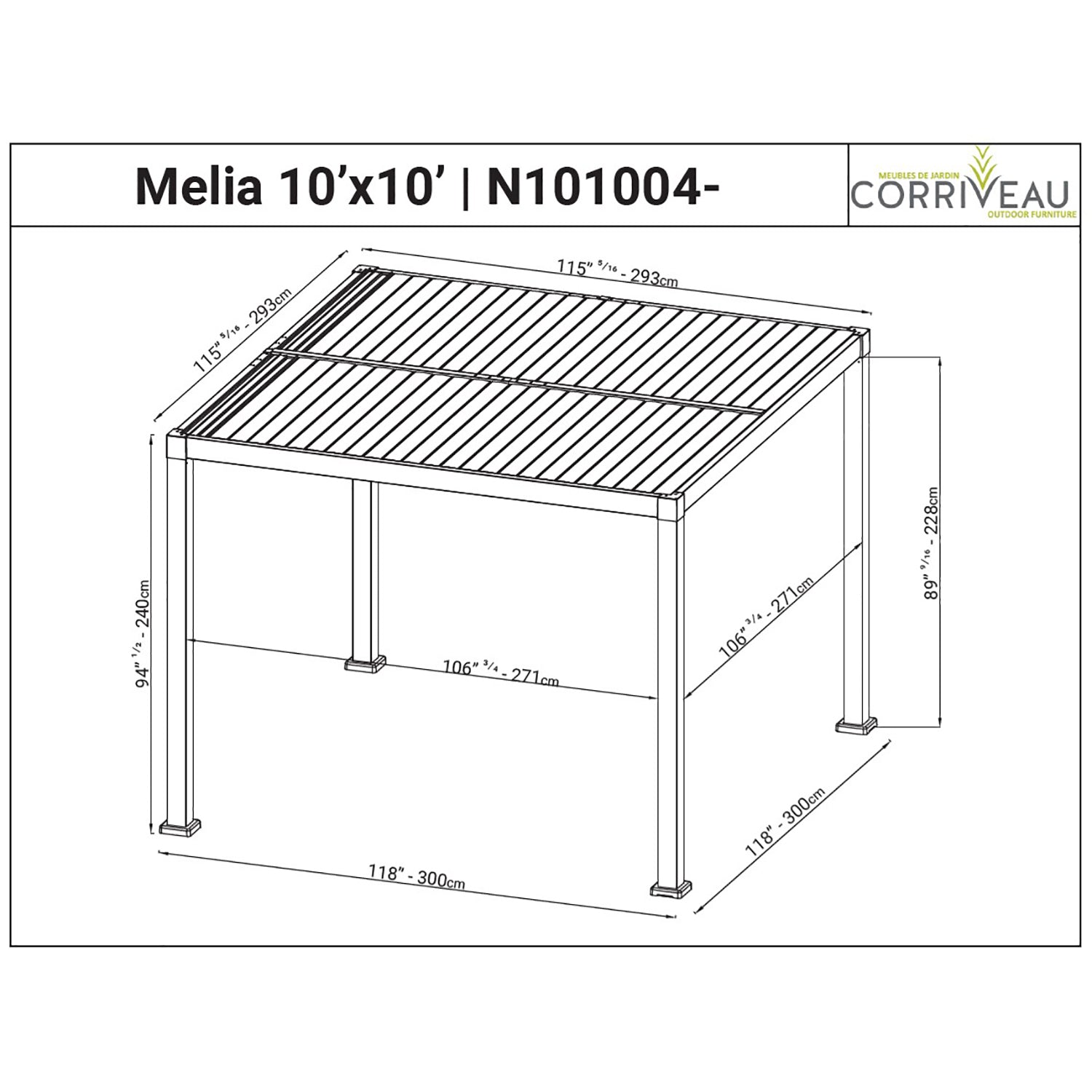 F. Corriveau International - Pergola Mélia en Aluminium avec Parisienne Ajustable, 10'x10', Noir - Simple Boutique