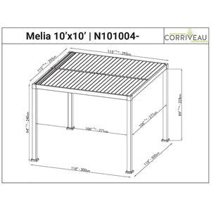 F. Corriveau International - Pergola Mélia en Aluminium avec Parisienne Ajustable, 10'x10', Noir - Simple Boutique