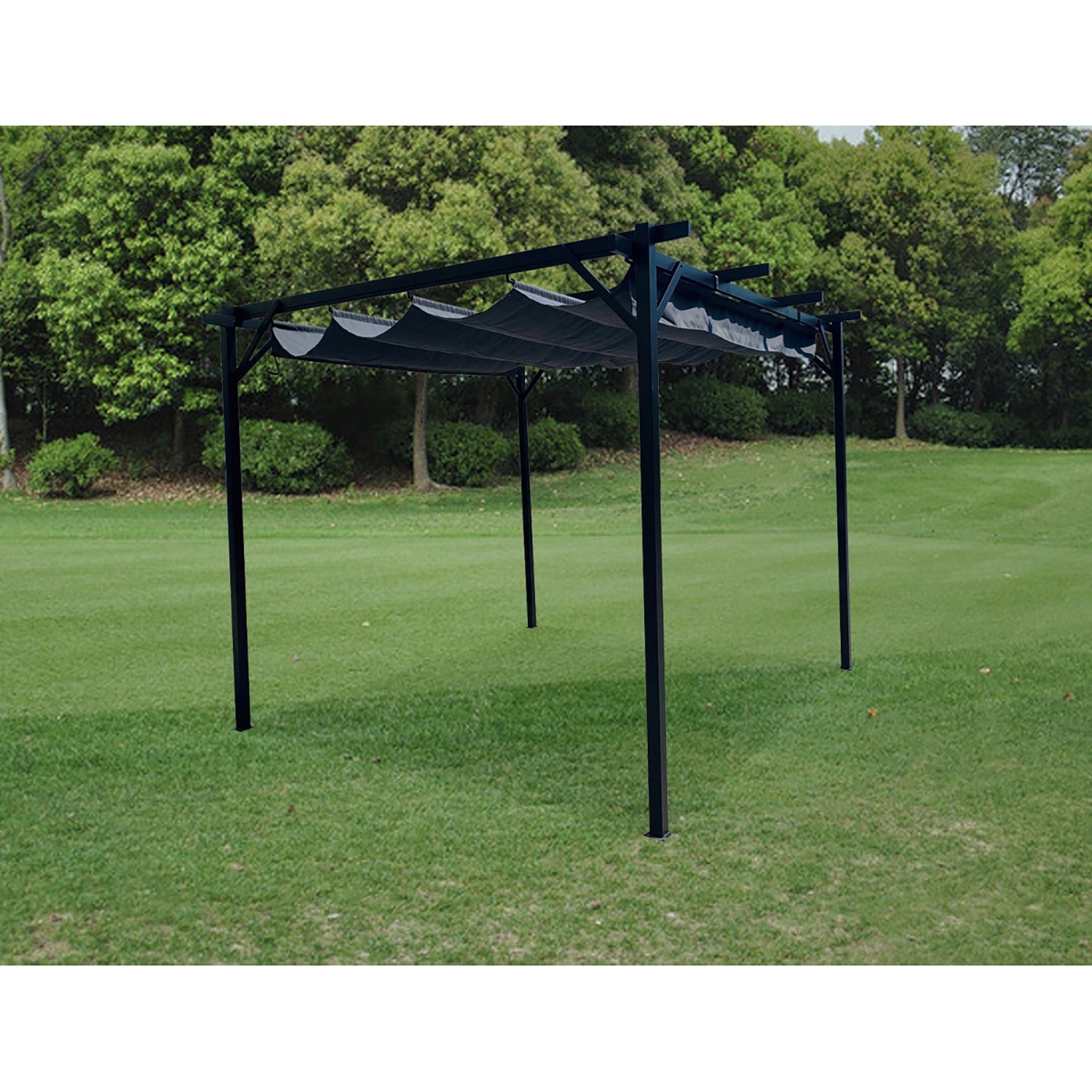 F. Corriveau International - Pergola San Luis 10'x10' avec Toit Retractable, Noir - Simple Boutique