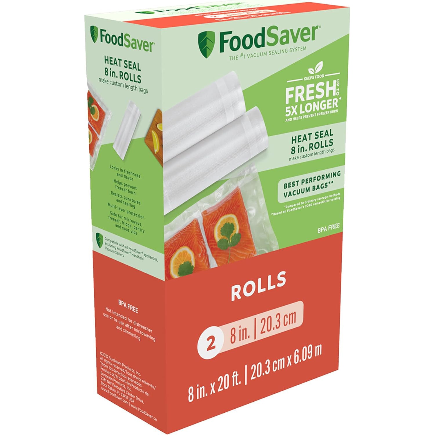 FoodSaver - Lot de 2 Rouleaux de Scellage Sous-Vide, 8po x 20pi, Sans BPA - Simple Boutique