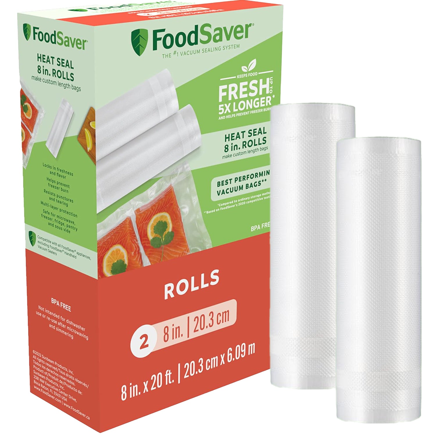 FoodSaver - Lot de 2 Rouleaux de Scellage Sous-Vide, 8po x 20pi, Sans BPA - Simple Boutique
