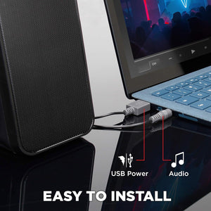 GoGroove - Haut-Parleur d'ordinateur USB avec Port pour Casque d'écoute, Noir - Simple Boutique