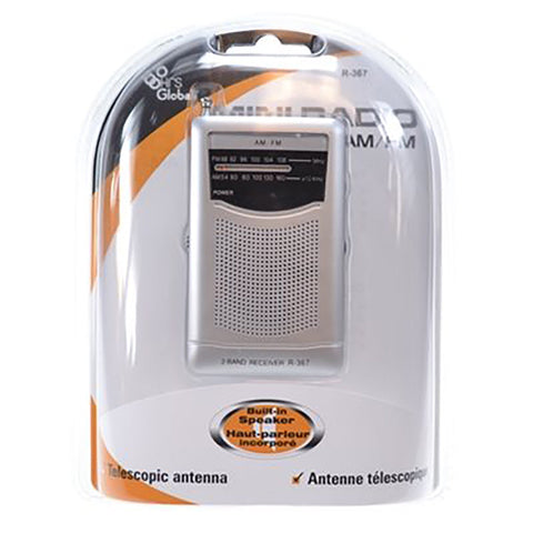 HRS Global - Mini Radio AM/FM Portable, Antenne Téléscopique, Argenté
