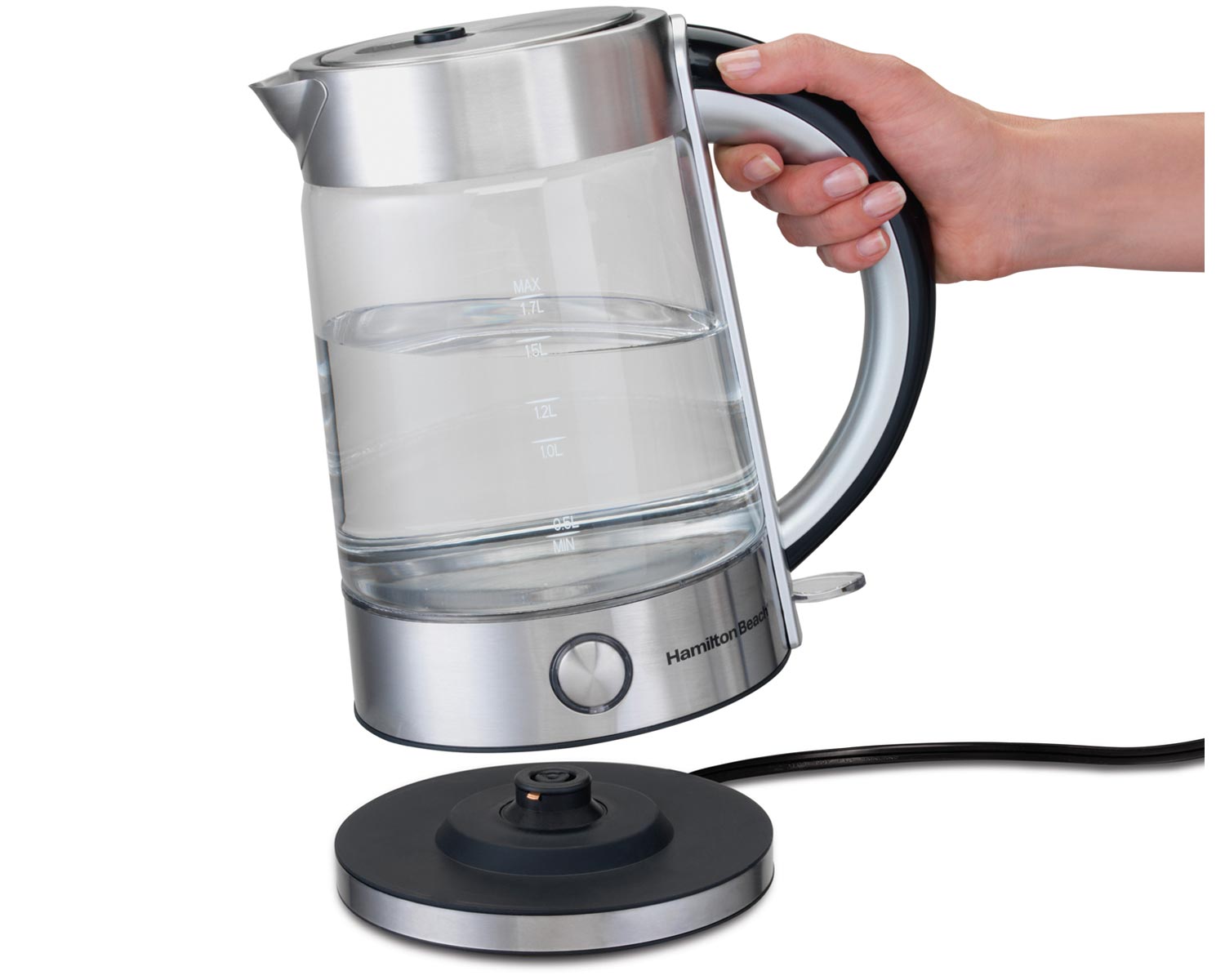 Hamilton Beach - Bouilloire Sans Fil en Verre 1,7 Litre - Éclairage LED Bleu, Acier Inoxydable, Modèle 40867C - Simple Boutique