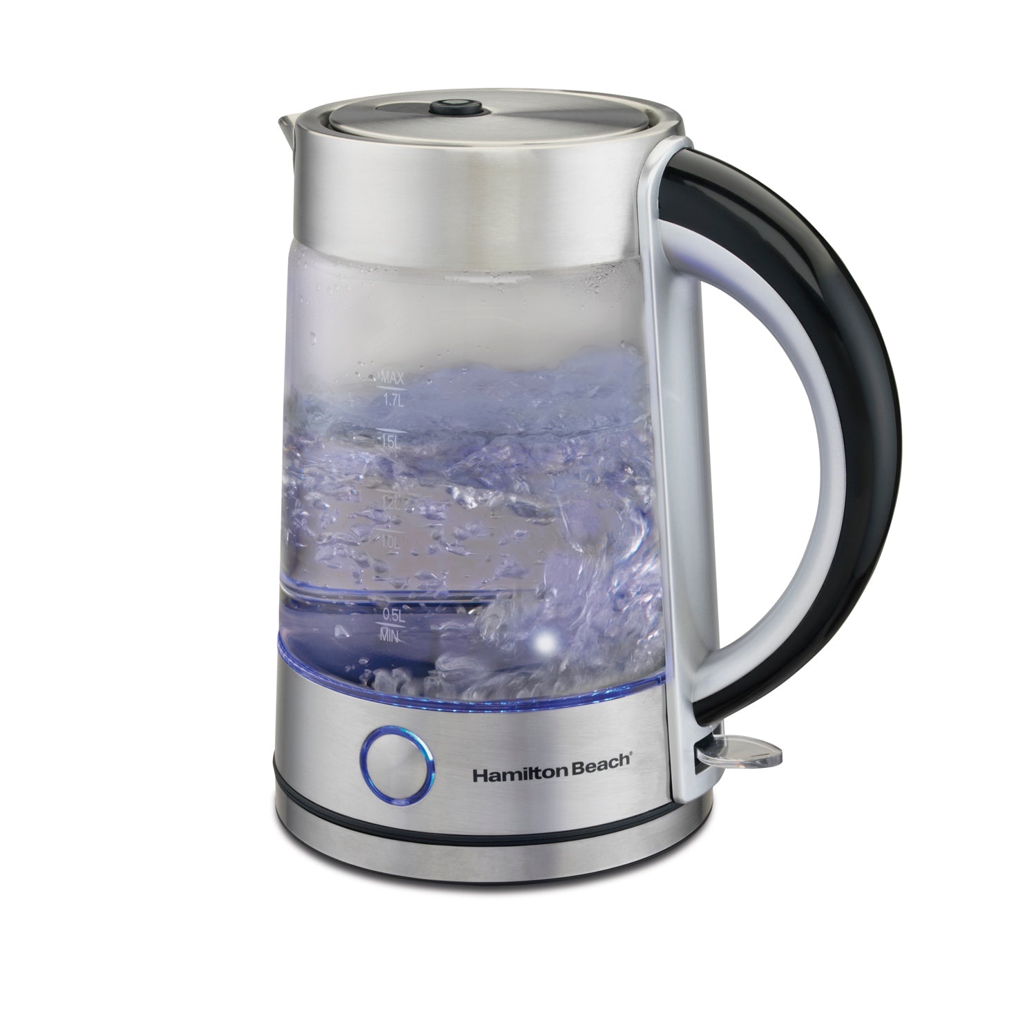 Hamilton Beach - Bouilloire Sans Fil en Verre 1,7 Litre - Éclairage LED Bleu, Acier Inoxydable, Modèle 40867C - Simple Boutique