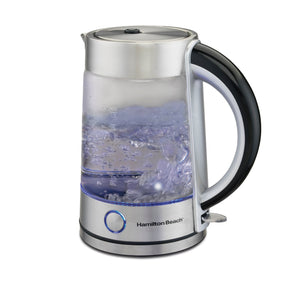 Hamilton Beach - Bouilloire Sans Fil en Verre 1,7 Litre - Éclairage LED Bleu, Acier Inoxydable, Modèle 40867C - Simple Boutique