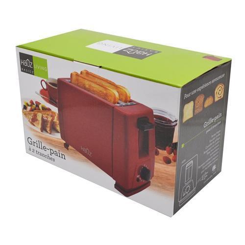 Hauz AT2SR - Grille-Pain à 2 Tranches, Fente Large, Bac à Miettes, 750 Watts, Rouge - Simple Boutique