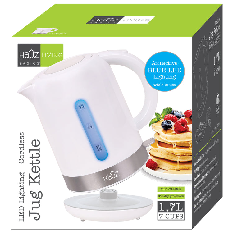 Hauz - Bouilloire Sans-Fil avec Éclairage DEL, Capacité de 1.7 Litre, Blanc - Simple Boutique