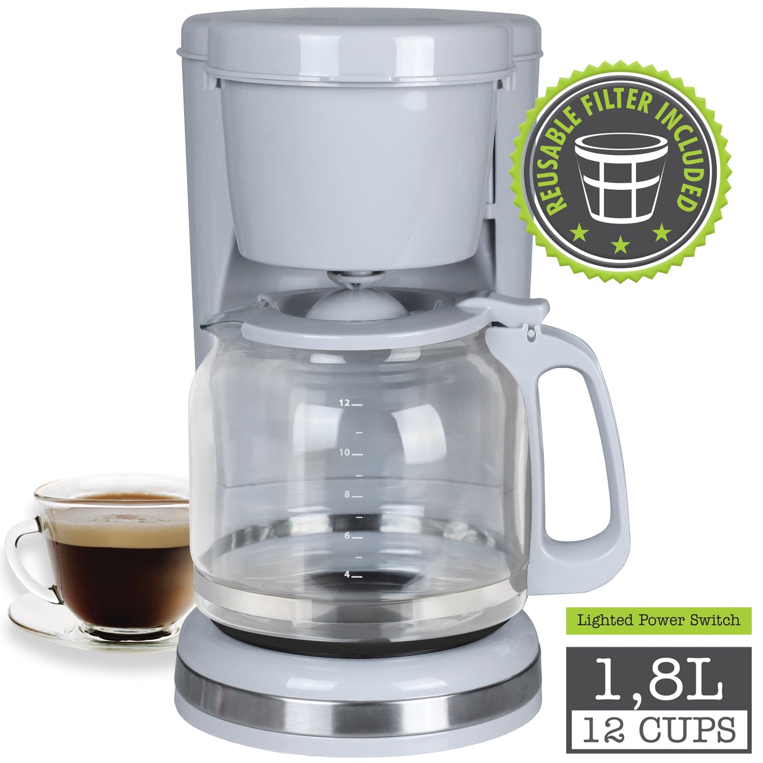 Hauz - Cafetière 12 Tasses, Carafe en Verre et Filtre Réutilisable - Simple Boutique