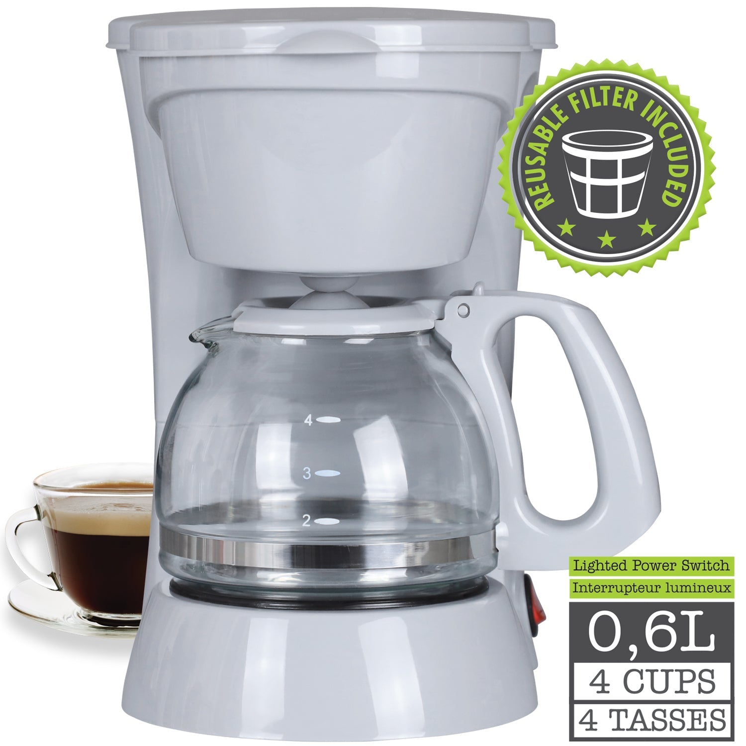 Hauz - Cafetière 4 Tasses, Design Compact, Filtre Réutilisable - Simple Boutique