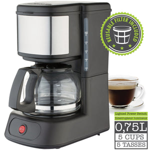 Hauz - Cafetière 5 Tasses en Acier Inoxydable, Design Compact, Filtre Réutilisable - Simple Boutique