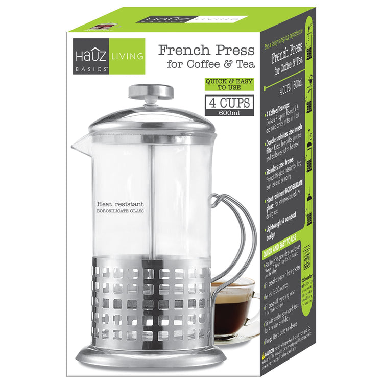Hauz - Cafetière à Piston en Verre Borosilicate, Capacité de 600ml - Simple Boutique