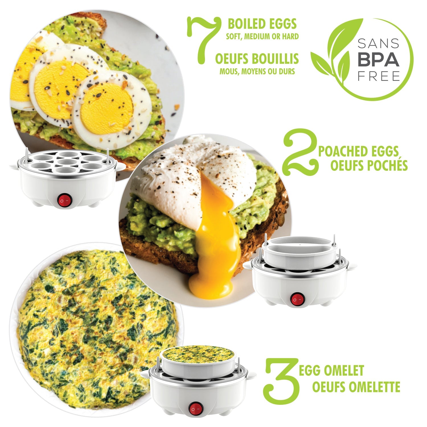 Hauz - Cuiseur à Oeufs 3 en 1, Bouillis, Pochés ou Omelette, Sans BPA, Blanc - Simple Boutique