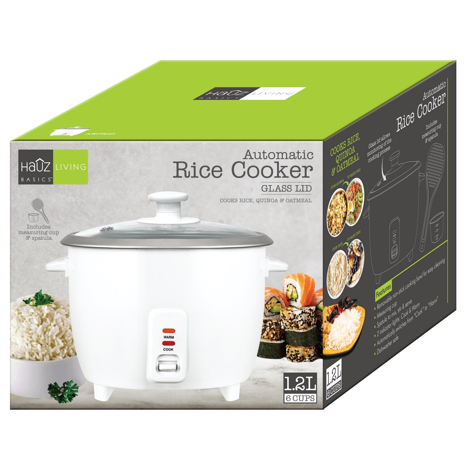Hauz - Cuiseur à Riz Électrique, Pot Intérieur Antiadhésif, Capacité de 6 Tasses, Blanc - Simple Boutique