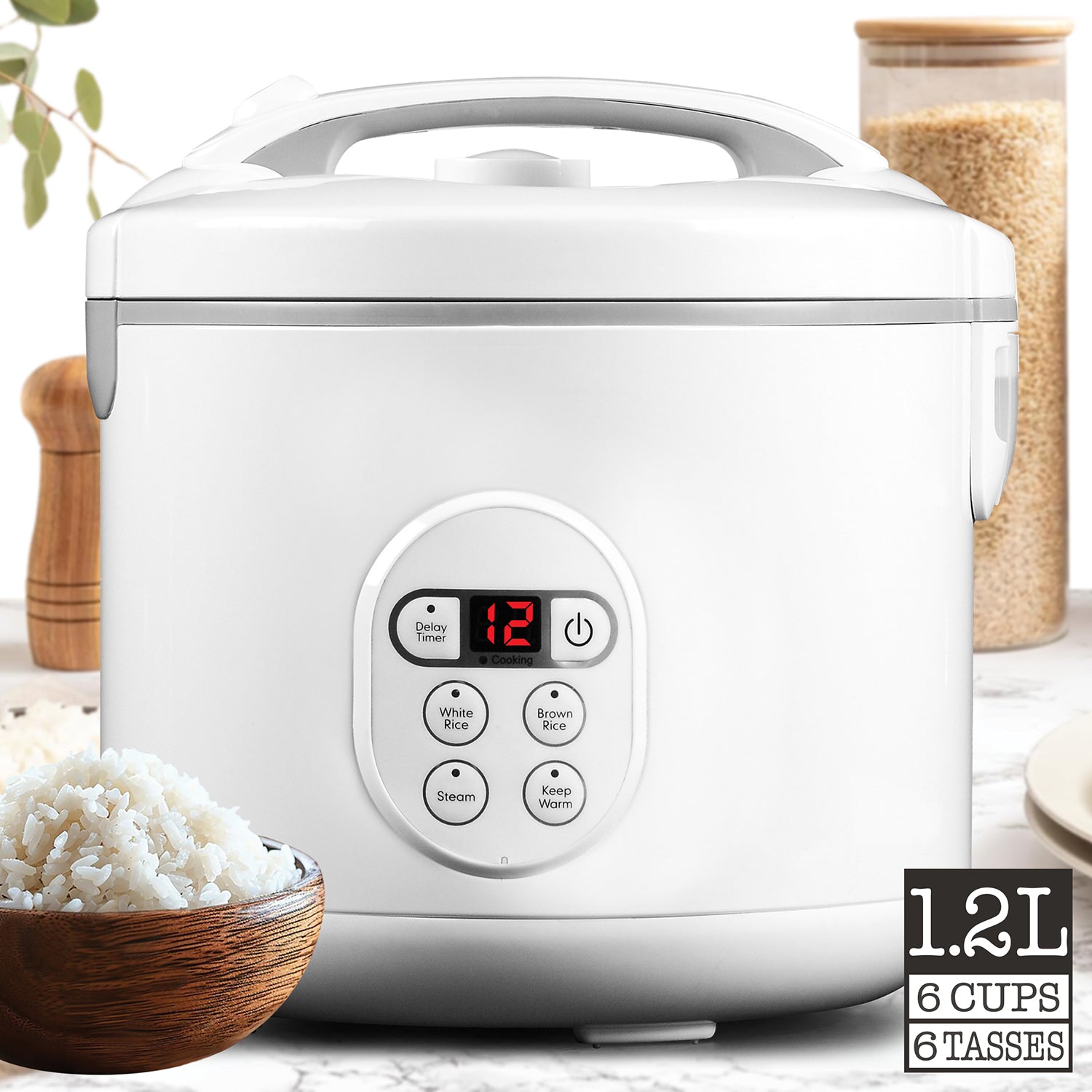 Hauz - Cuiseur à Riz et Cuiseur Vapeur Numérique, Capacité de 6 Tasses, Blanc - Simple Boutique