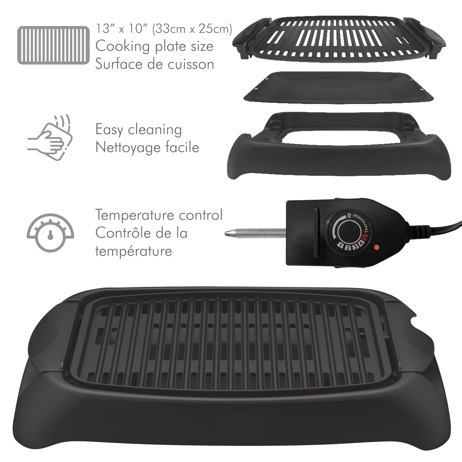 Hauz - Gril D'intérieur Électrique, Surface Antiadhésive, Controle de la Température - Simple Boutique