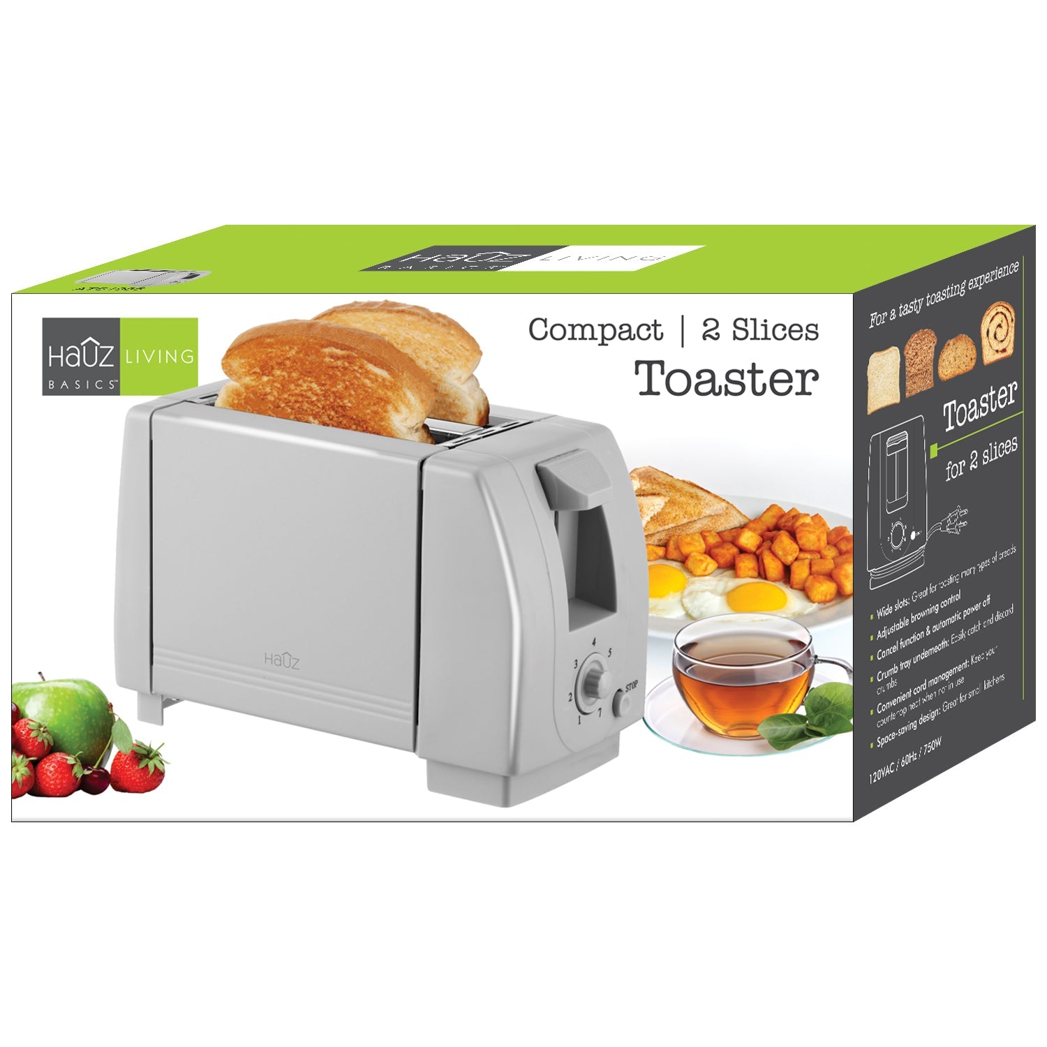 Hauz - Grille-Pain 2 Tranches, 7 Niveaux de Brunissage, Design Compact, Gris - Simple Boutique