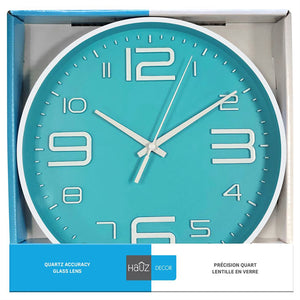 Hauz - Horloge Murale Ronde, Diamètre de 10", Précision Quartz, Bleu - Simple Boutique