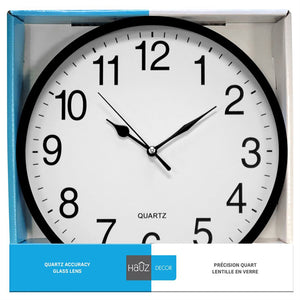 Hauz - Horloge Murale Ronde, Diamètre de 10", Précision Quartz, Noir - Simple Boutique