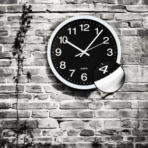 Hauz - Horloge Murale Ronde, Diamètre de 12", Précision Quartz, Noir - Simple Boutique