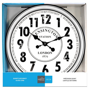 Hauz - Horloge Murale Ronde, Diamètre de 20", Précision Quartz, Noir - Simple Boutique