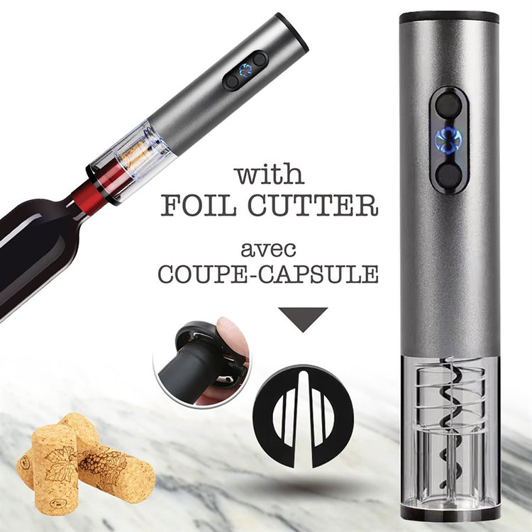 Hauz - Ouvre-Bouteille Électrique à Piles avec Coupe-Capsule, Argenté - Simple Boutique