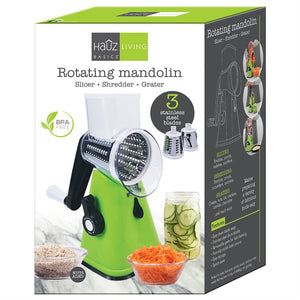 Hauz - Râpe et Éminceur à Tambour Rotatif Multifonctions, 3 Lames en Acier Inoxydable, Sans BPA, Vert - Simple Boutique