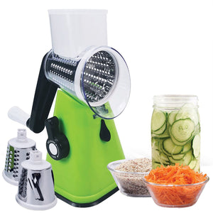 Hauz - Râpe et Éminceur à Tambour Rotatif Multifonctions, 3 Lames en Acier Inoxydable, Sans BPA, Vert - Simple Boutique