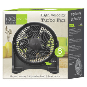 Hauz - Ventilateur Turbo Électrique à Grande Vitesse, Diamètre de 8", Noir - Simple Boutique