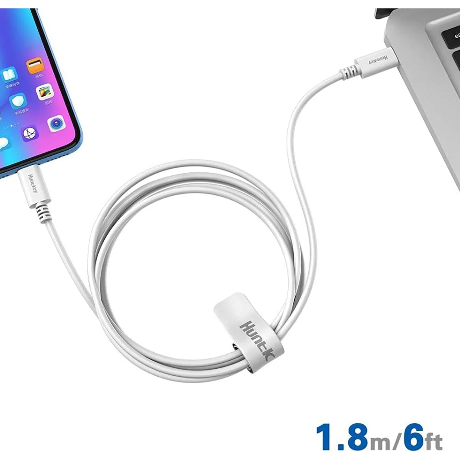 HuntKey - Chargeur Mural 1 Prise USB-C et 2 Prises USB-A Avec Câble de 1.8m, Blanc - Simple Boutique