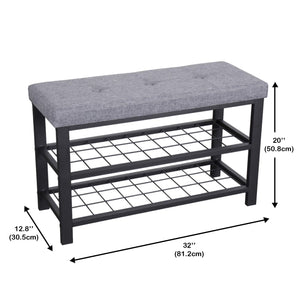 ITY International - Banc en Métal avec Rangement pour Chaussures, Assise Rembourré, Gris - Simple Boutique