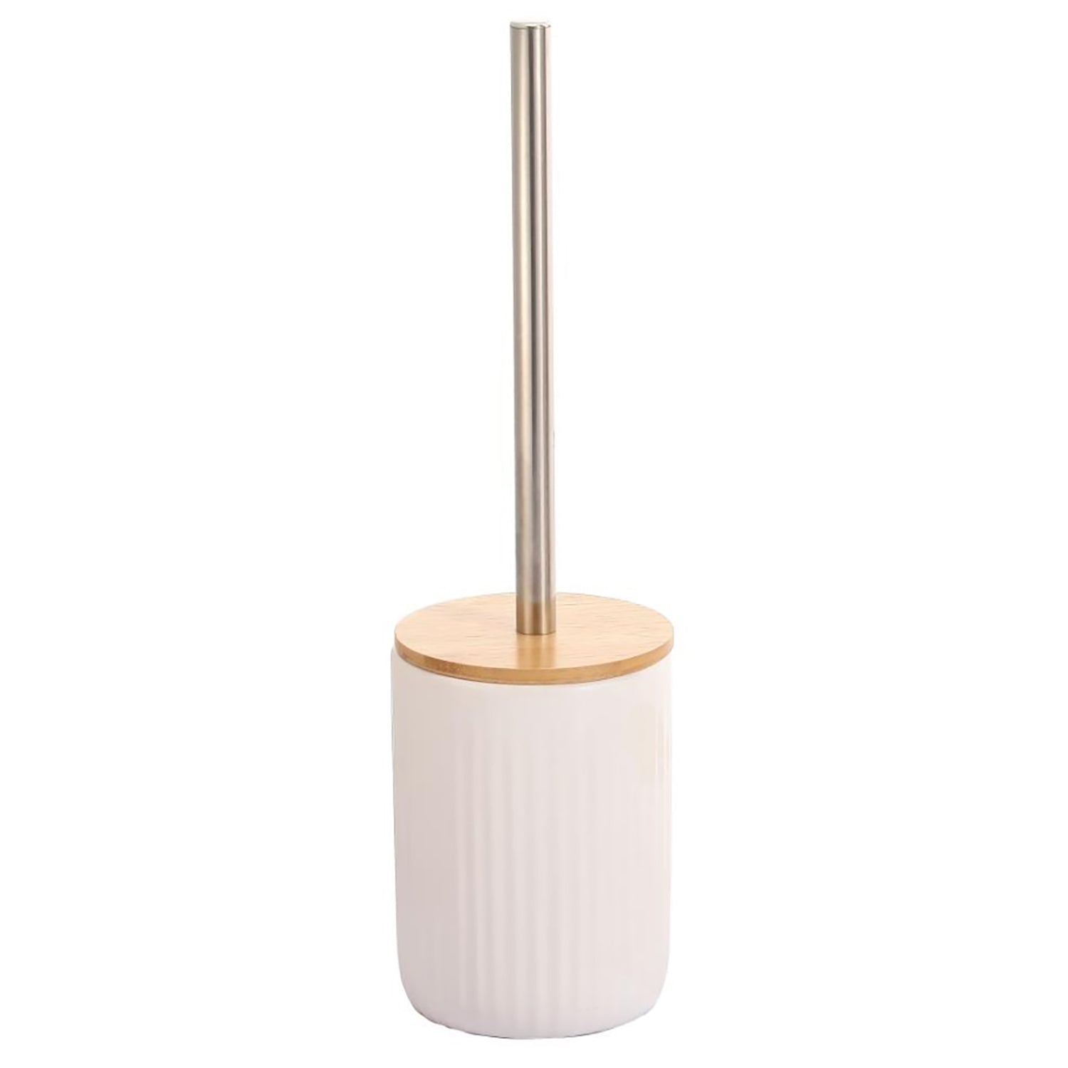 ITY International - Brosse à Toilette avec Contenant en Céramique et Couvercle en Bambou, Blanc - Simple Boutique