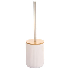ITY International - Brosse à Toilette avec Contenant en Céramique et Couvercle en Bambou, Blanc - Simple Boutique