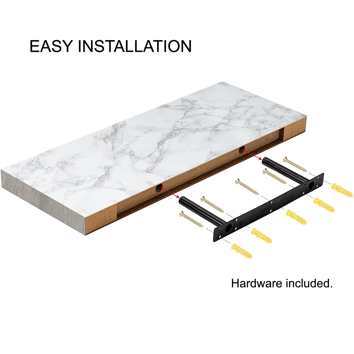 ITY International - Ensemble de 3 Tablette Flottante Mural, 31.5" x 9.25" x 1.5", Marbre Blanc - Simple Boutique