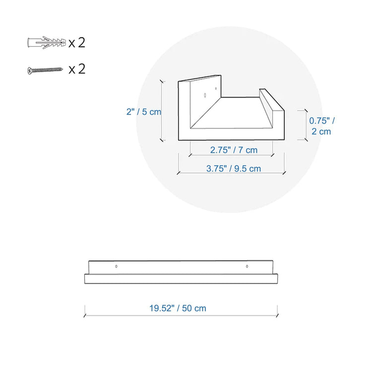 ITY International - Ensemble de 3 Tablettes Mural avec Rebord Surélevé, 19.5"x3.75"x2", Blanc - Simple Boutique