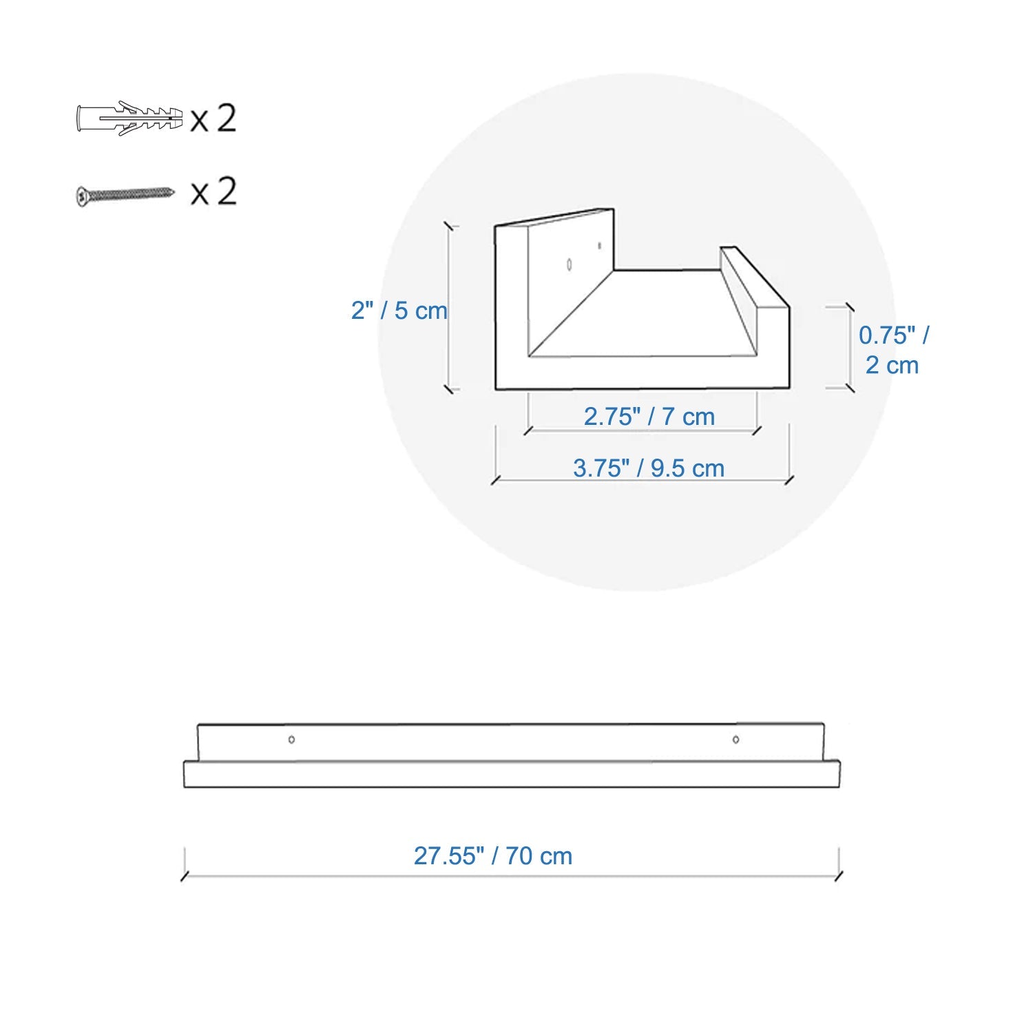 ITY International - Ensemble de 3 Tablettes Mural avec Rebord Surélevé, 27.55"x3.75"x2", Noir - Simple Boutique